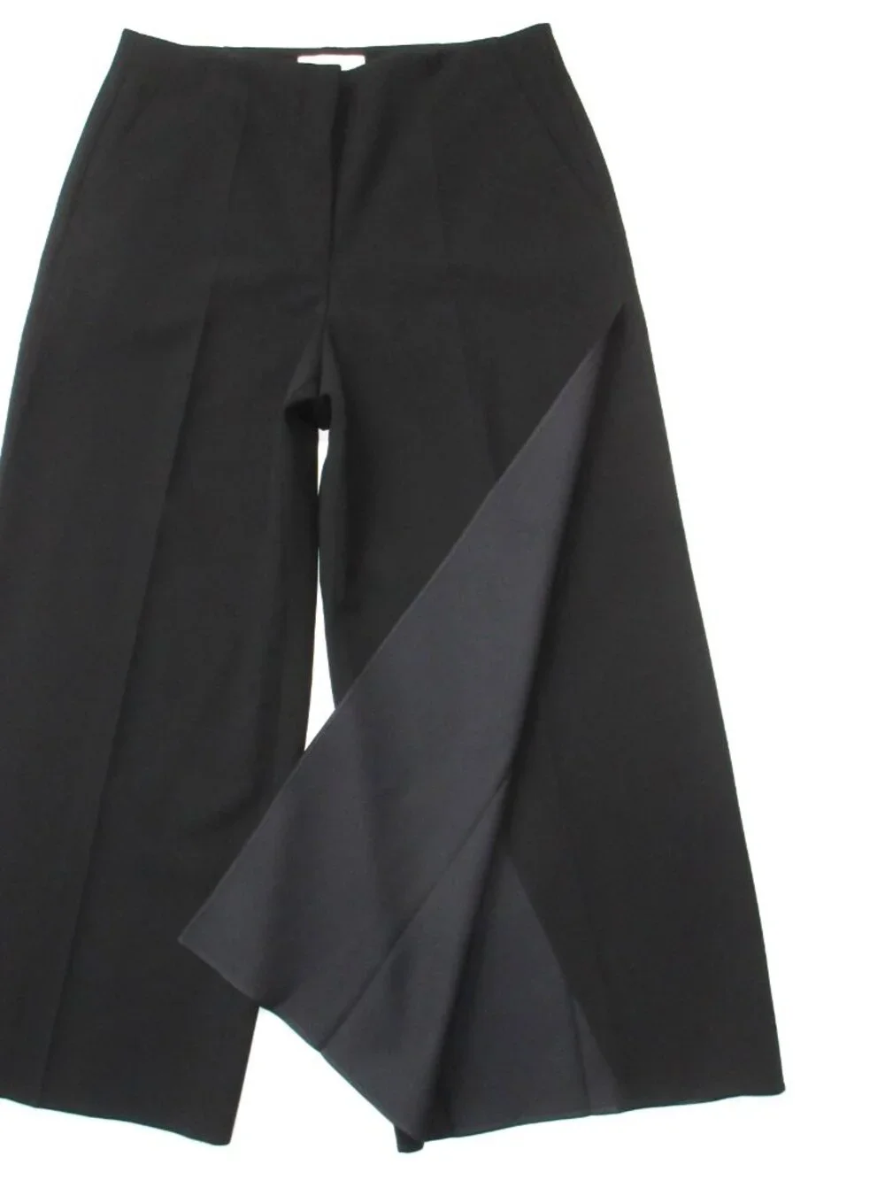 NWT Lafayette 148 Franklin in Black Finesse Crepe Wide Leg Slit Ankle Pants 12